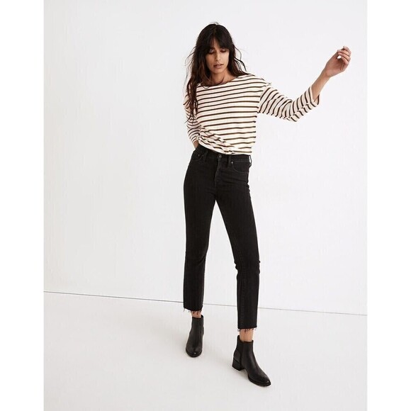 Madewell Cali Demi Boot Jeans Edmunds Wash Black Womens Size 28 Raw hem - Picture 1 of 12